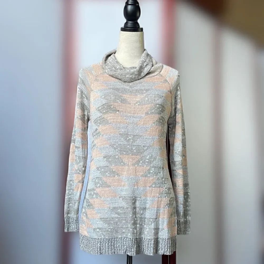 Absolutely Creative Worldwide Shimmering Aztec Cowl Neck Sweater (Medium)